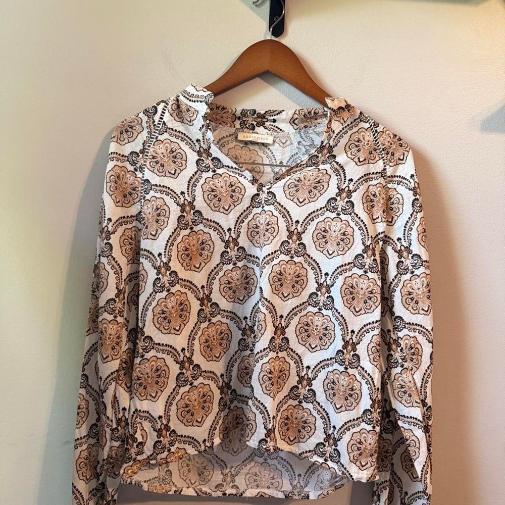 Andromede Paris 100% cotton white and brown floral print blouse made in Italy